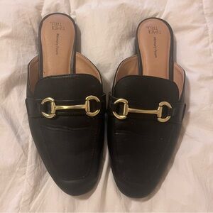 Time and Tru Black Mules with Gold Accent